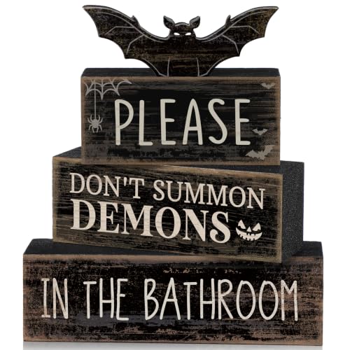 Moucuny Gothic Bat & Demon Halloween Bathroom Decor Set - Wooden Book Display
