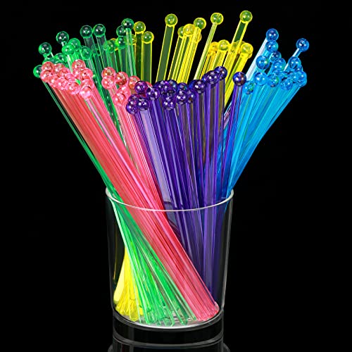 Multicolor Disposable Plastic Swizzle Sticks - 100 Pack for Cocktails & Drinks