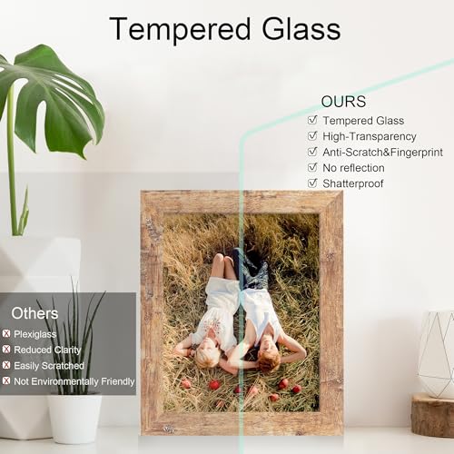 8x10 Rustic Wood Picture Frame with HD Tempered Glass for Wall or Tabletop