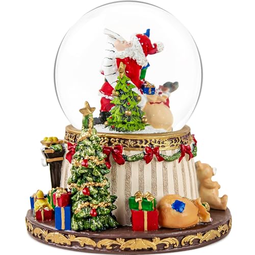 Santa Claus Musical Snow Globe with Automatic Snowfall & LED Flame