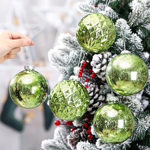 Syhood Green Christmas Ball Ornaments 4-inch Shatterproof Holiday Decorations Set of 8