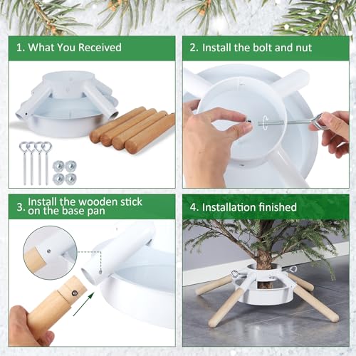 Blissun White Christmas Tree Stand for Real Trees, Fits Up to 8 ft
