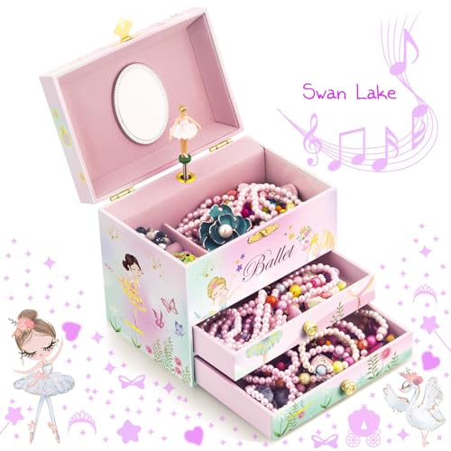 Musical Ballerina Jewelry Box for Girls - Pink Keepsake Box with Mirror