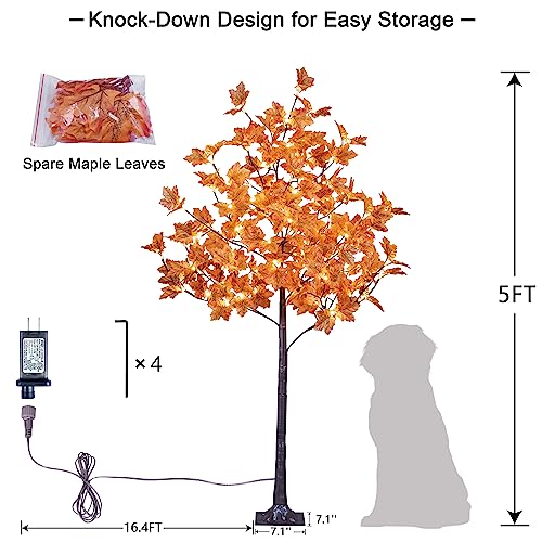 5FT Lighted Artificial Maple Tree with 96 Warm White LEDs - Indoor & Outdoor Fall Decor