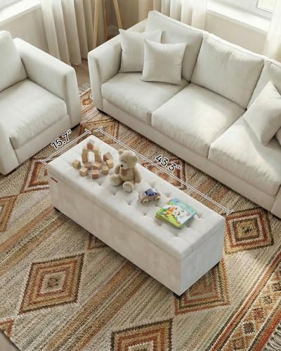 Velvet Storage Ottoman Bench, 43.5-Inch Rectangular Bed Bench with Metal Frame
