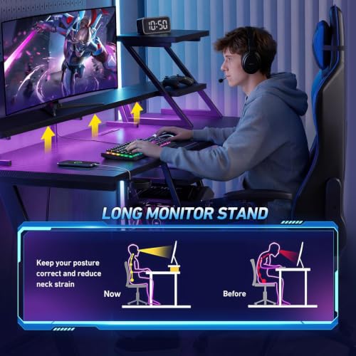 40-Inch L-Shaped Gaming Desk with LED Lights, Power Outlets & Storage