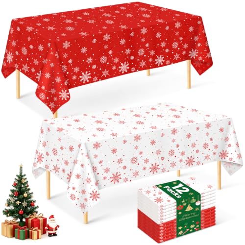 Mulbozy Red & White Snowflake Christmas Tablecloth Set 12 Pcs 54x108 Rectangle