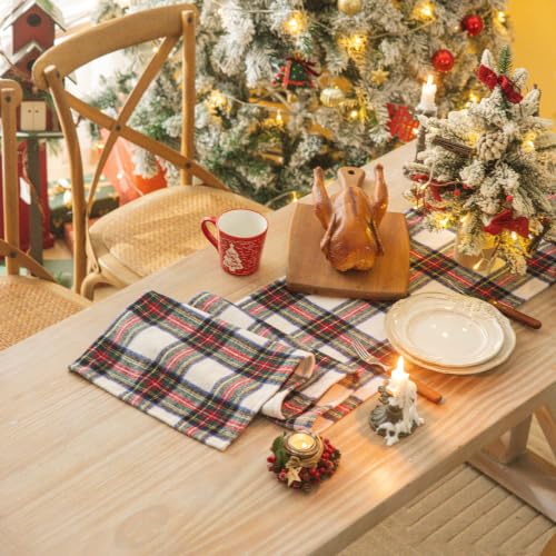 AQOTHES Red & White Plaid Christmas Table Runner 13" x 72"
