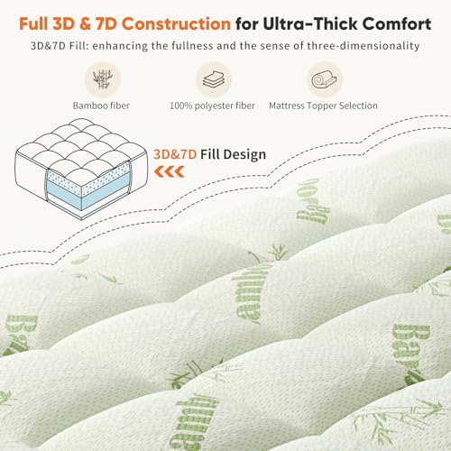 Ultra Soft Bamboo Mattress Topper with Cooling Pillow Top