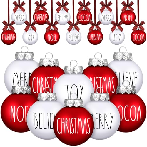 Liliful 12 Pcs Christmas Ball Ornaments with Buffalo Plaid Bow 2.36 Inches (6 Styles, 2 Each)