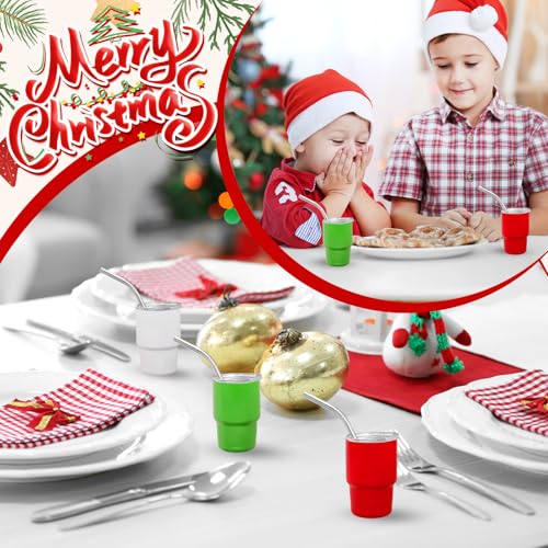 12 Pack Christmas Mini Stainless Steel Tumbler Shots with Lids & Straws