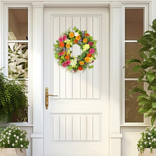 20-Inch Artificial Daisy and Tea Leaf Spring Wreath for Front Door