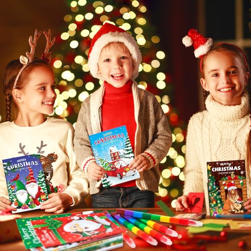 BenLouis Christmas Mini Coloring Books with Crayons - 24 Pack for Kids, Holiday Party Favors
