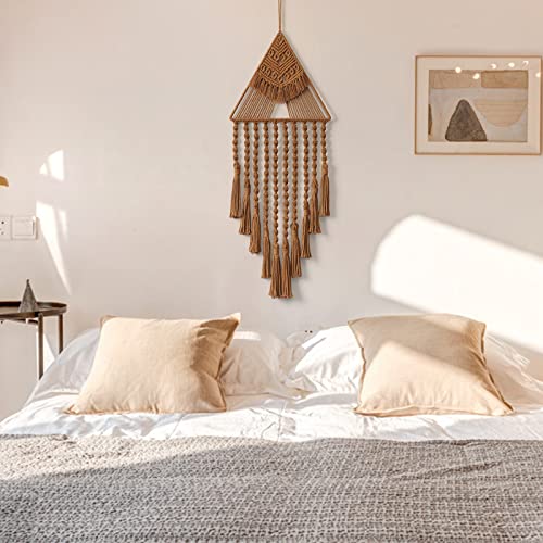 Triangle Macrame Wall Hanging - Bohemian Woven Cotton Tassel Wall Decor