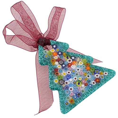 Murano Glass Christmas Ornament - Aqua Green Millefiori handmade in Italy, 3" Tree Decoration