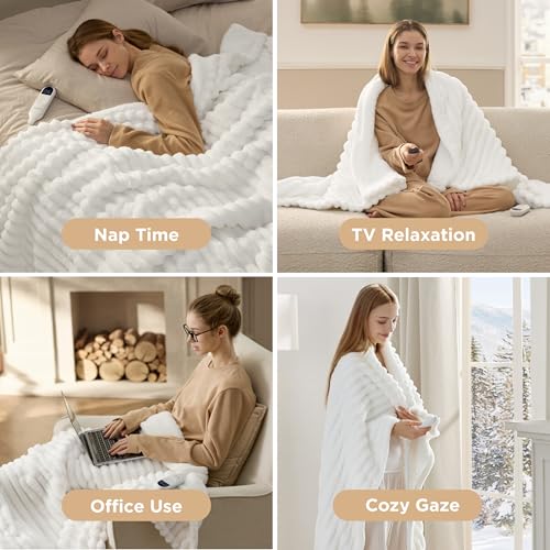 Striped Heated Electric Throw Blanket, 50x60 Inch, 6 Heat Levels & Timer