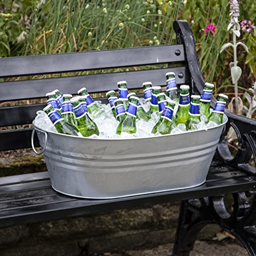 Katai 1 Pack Galvanized Steel Drinks Bucket - 5.5 Gallon Rustic Oval Cooler with Handles & Bottle Opener