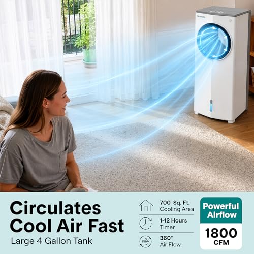Portable Evaporative Air Cooler 4L Water Tank with Remote & Ice Packs