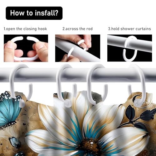 4-Piece Floral Shower Curtain and Bathroom Rug Set with Hooks