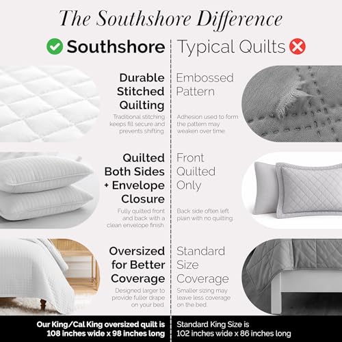 Southshore Fine Living Oversized King Quilt Set - White Coverlet & Shams
