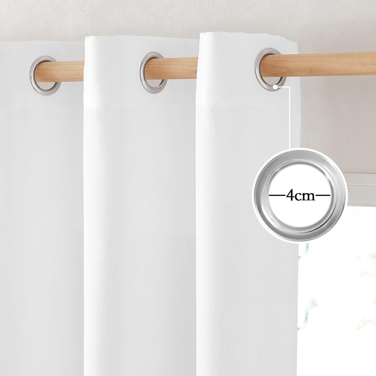NICETOWN Thick White Linen Bedroom Curtains - Light Filtering Grommet Drapes, 2 Panels, W42 x L63
