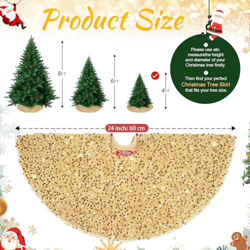 Gold Sequin Velvet Mini Christmas Tree Skirt - 24 Inch Xmas Tree Mat