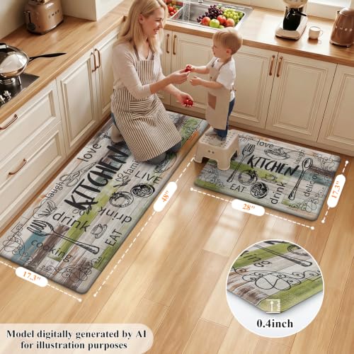 Anti-Fatigue Kitchen Rug Set of 2, Cushioned Waterproof Floor Mats