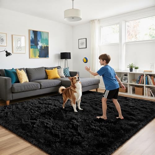 Black 2x4 Fluffy Shag Area Rug - Ultra Soft Non-Slip Bedroom & Living Room Carpet