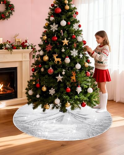 Eternal Beauty Silver 36-Inch Shiny Disco Christmas Tree Skirt for Holiday Decorations