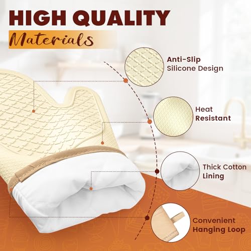 Silicone Oven Mitts, Waterproof Heat Resistant Kitchen Gloves (2 PCS)
