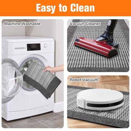 2-Piece Chenille Kitchen Rug Set, Non-Slip Washable Floor Mats in Grey