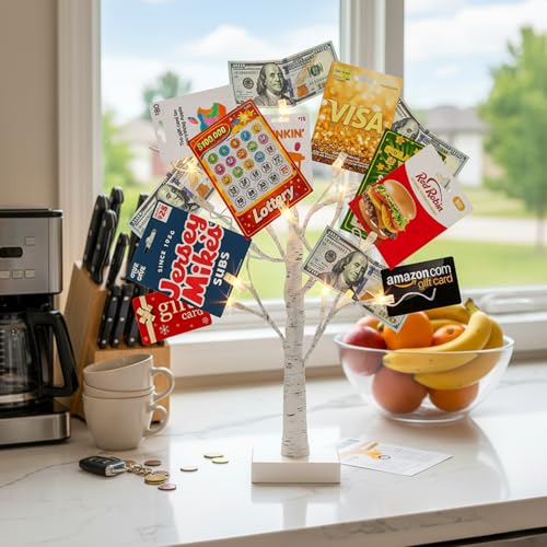 Lighted Birch Tree Gift Card Holder - 2ft Tabletop Money Display Tree