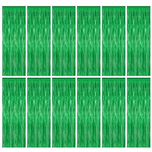 ZATAYE 12-Pack Green Foil Curtain Decorations 3.28 ft x 7.05 ft – Fringe Backdrop for Parties
