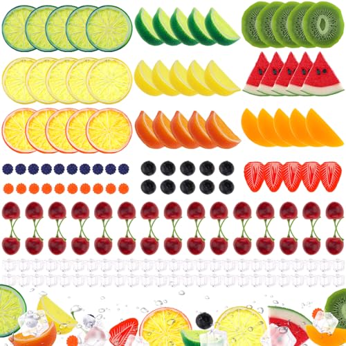 160 Pcs Artificial Fruit Slices - Realistic Plastic Fruit Blocks