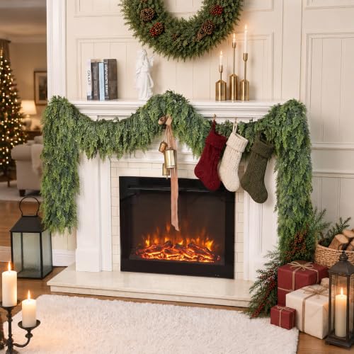 FOTEEWL 2 Pieces 16FT Artificial Cedar Garland for Christmas Decor, Indoor Outdoor