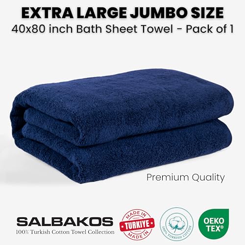 SALBAKOS 100% Turkish Cotton Bath Sheet - 40x80 Oversized Towel (Navy Blue)