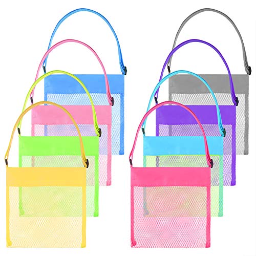 8-Pack Colorful Mesh Beach Bags for Seashells and Sand Toys