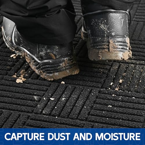 Naturei 3' x 5' Black Diamond Indoor Outdoor Heavy Duty Door Mat - Non-Slip, Stain & Fade Resistant Entryway Rug
