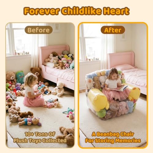 Clear Stuffed Animal Storage Bean Bag Chair - 37-Inch Waterproof PVC