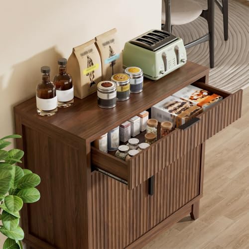32-Inch Fluted Sideboard Buffet Cabinet with Drawer and Adjustable Shelf