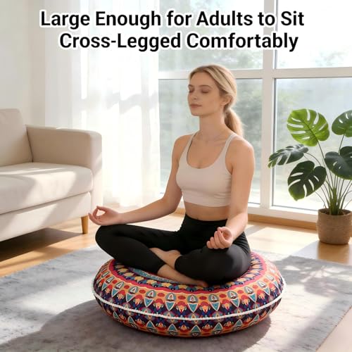 32-Inch Round Memory Foam Floor Pillow, Bohemian Meditation Seating Cushion