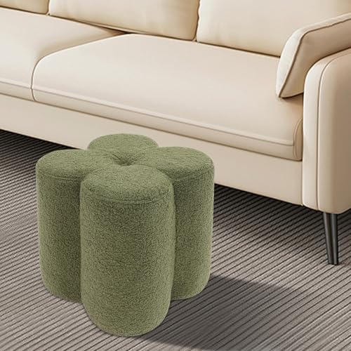 Flower Shaped Plush Pouf Ottoman - Soft Teddy Fleece Footrest Stool