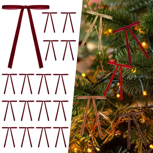 NONSTOP Burgundy Velvet Ribbon Bows for Christmas Tree - 24 PCS 5x7 Inch Holiday Decorations