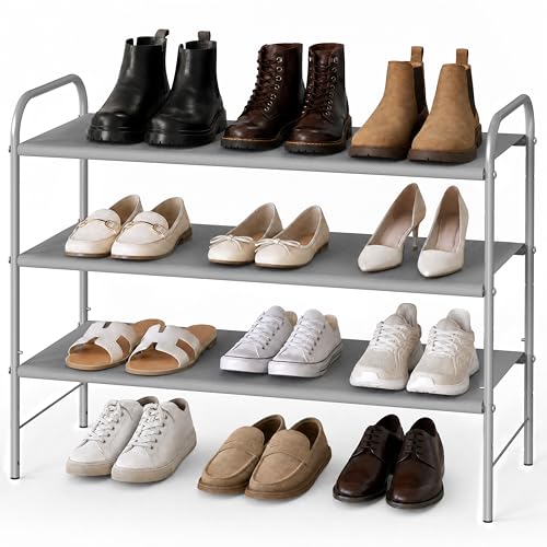 3-Tier Shoe Rack Storage Organizer, Compact Entryway Shoe Shelf, Grey