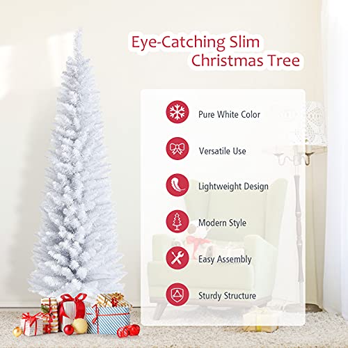 6ft Slim White Artificial Christmas Tree with Folding Metal Stand