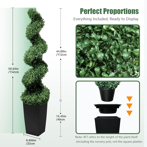 5FT Artificial Spiral Topiary Trees, Set of 2 UV Resistant Faux Boxwood Plants
