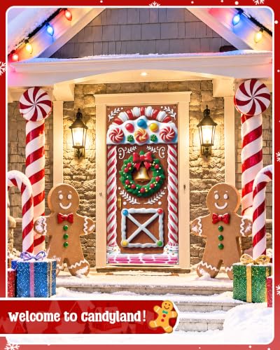 Christmas Door Cover with Wreath and Gingerbread House Pattern - Front Door Decoration