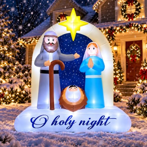 6ft Christmas Inflatable Nativity Scene with Built-In LED Lights - Outdoor/Indoor Decor, Includes Built-In Blower (Mowholm, Yellow Variant)