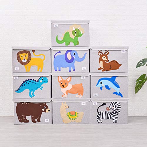 Large Foldable Fabric Toy Chest with Lid - Dinosaur Animal Storage Bin
