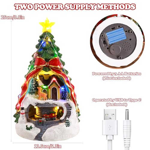 9.65IN Large Christmas Tree & Spinning Train Village Set - Pre-Lit Artificial Decor